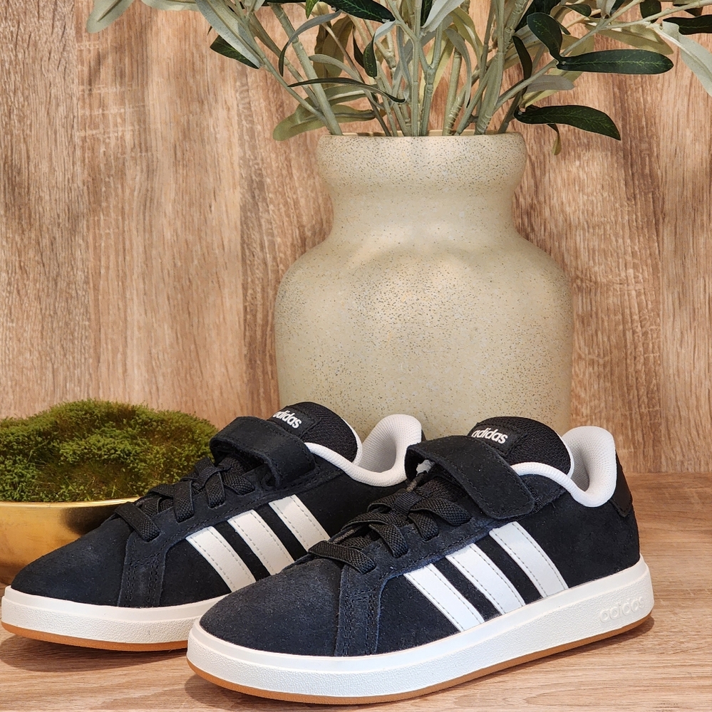 Adidas Grand Court OOs Fastening Strap Casual Sneakers Kids Black Shoes Size 13K - Picture 6 of 10